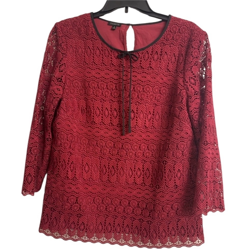 Talbots Lace Lined Sheer Sleeve Boho Blouse Size M